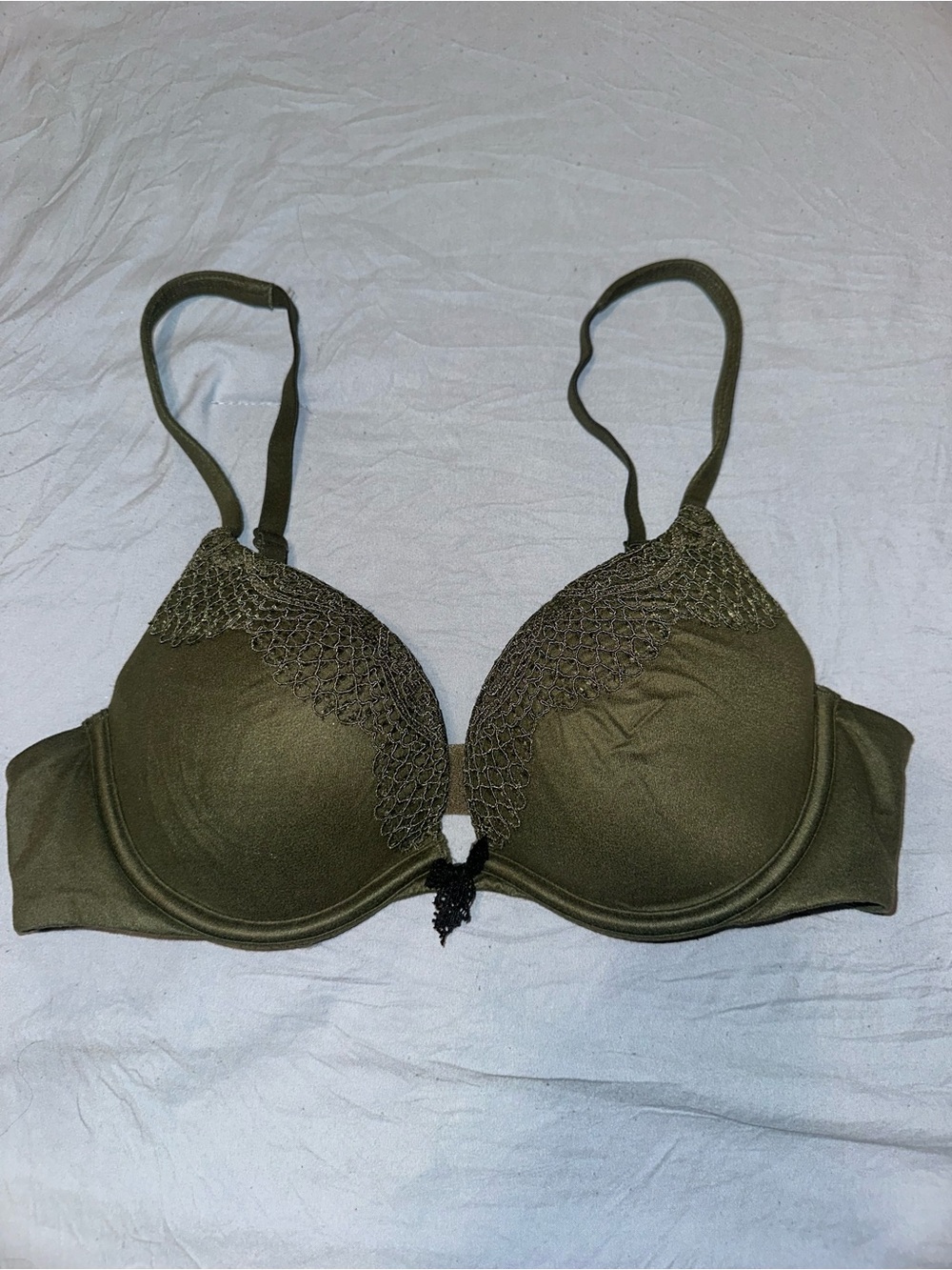 Victoria's Secret Olive Green Lace-Trim Push-Up Bra